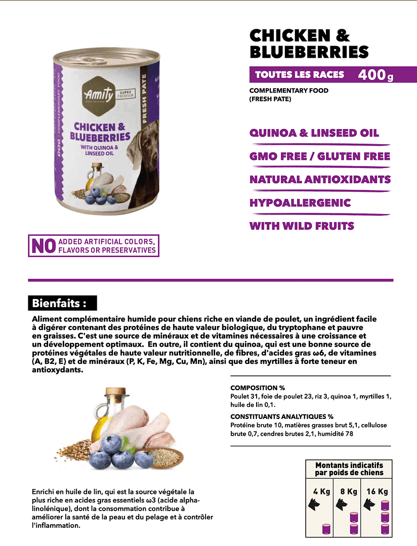 Amity Dog Wet Food Chicken & Blueberries 400g – Image 2